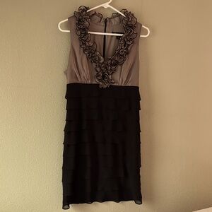 S.L. Fashions Brown Sleeveless Mini Dress Cocktail V-Neck